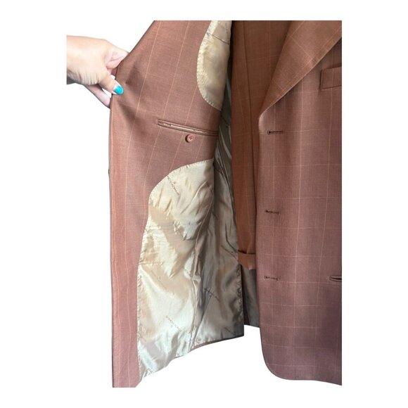 38L/31 Brown Windowpane Pattern Wool Suit Jacket By Stacy Adams - Picture 5 of 5